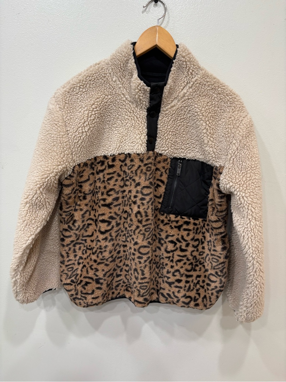 Rails Sherpa Leopard Print Fleece Pullover Jacket Women’s Size Small NEW